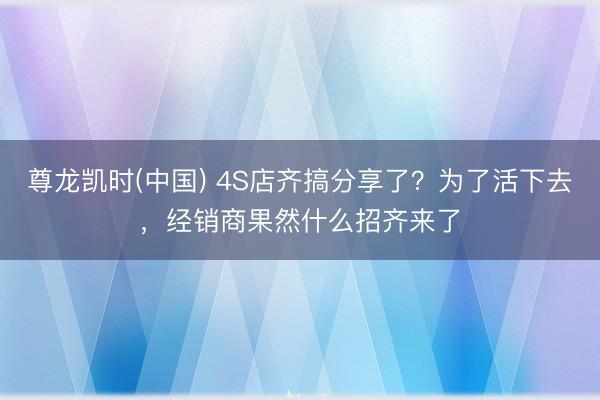 尊龙凯时(中国) 4S店齐搞分享了？为了活下去，经销商果然什么招齐来了
