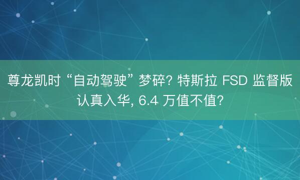 尊龙凯时 “自动驾驶” 梦碎? 特斯拉 FSD 监督版认真入华, 6.4 万值不值?